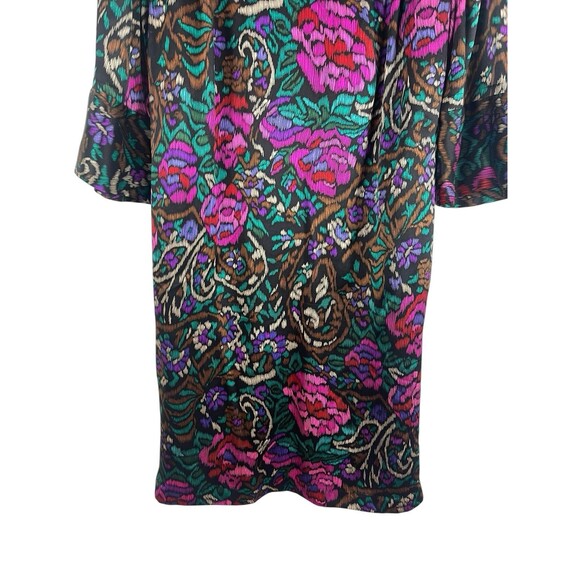 Vintage Baron Peters 100% Silk Floral Dress Sz 12 Multicolor Jewel Toned V-neck - Picture 4 of 16